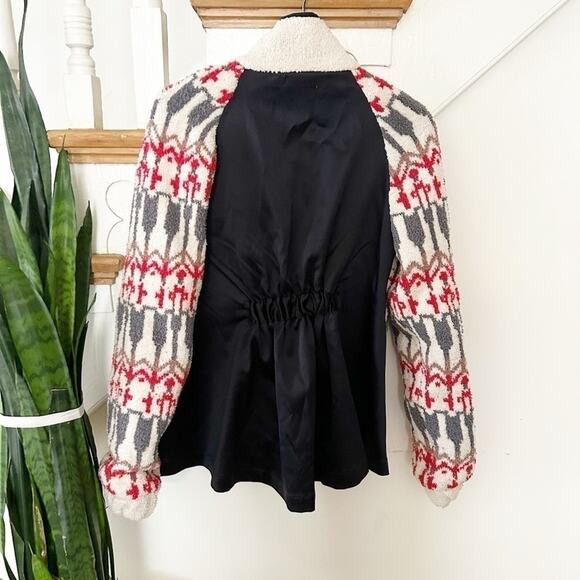 Anthropologie Sleeping On Snow White Red Gray Intarsia Poly-Wool Blend Jacket - Picture 5 of 8